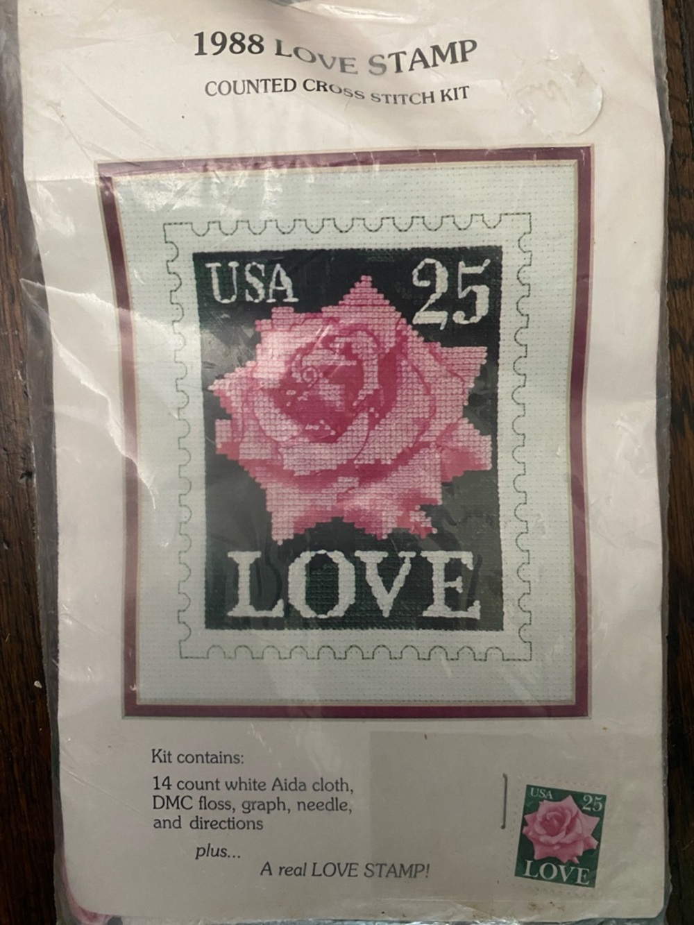 Vintage 1988 Love Stamp Counted Cross Stitch Kit - Pink Rose